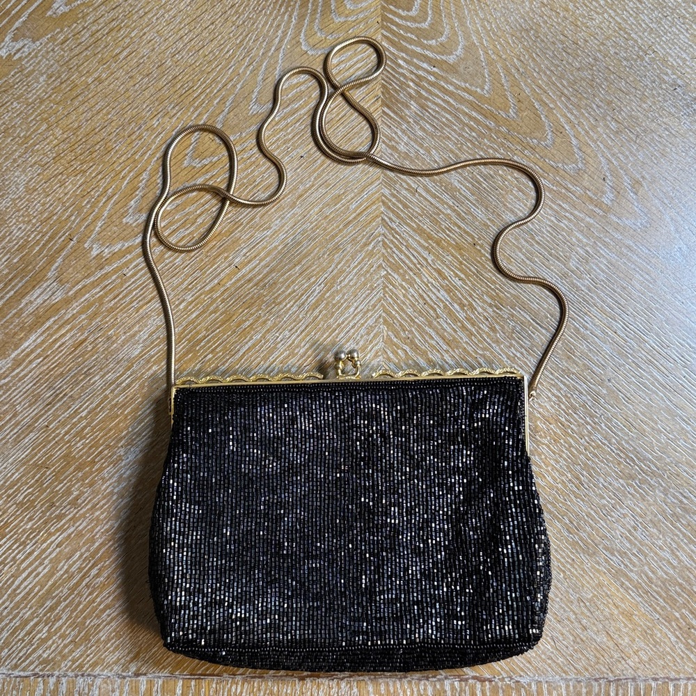 Elegant Black Beaded Clutch